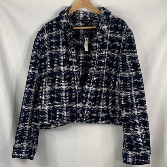 Express Black, Blue & White Cropped Tweed Embellished Shirt Jacket- NWT - Picture 14 of 17